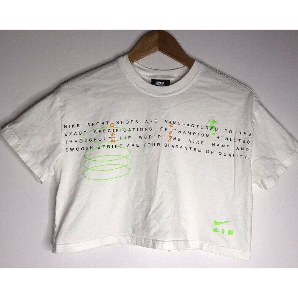 Nike Women's Large White Green Swoosh Cropped Top T-Shirt